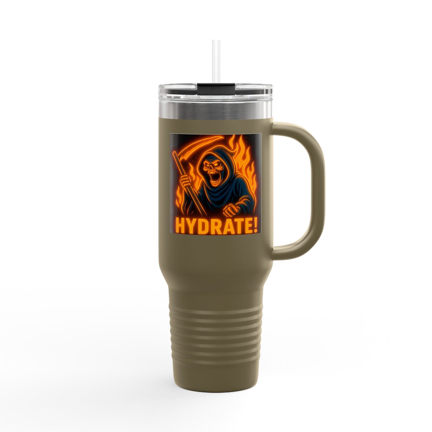 Fiya Trolls Vibrant Insulated Travel Mug with Fun Anime Graphic Designs, Perfect for Hydration on the Go, Great Gift for Adventurers and Grim Reaper Fans