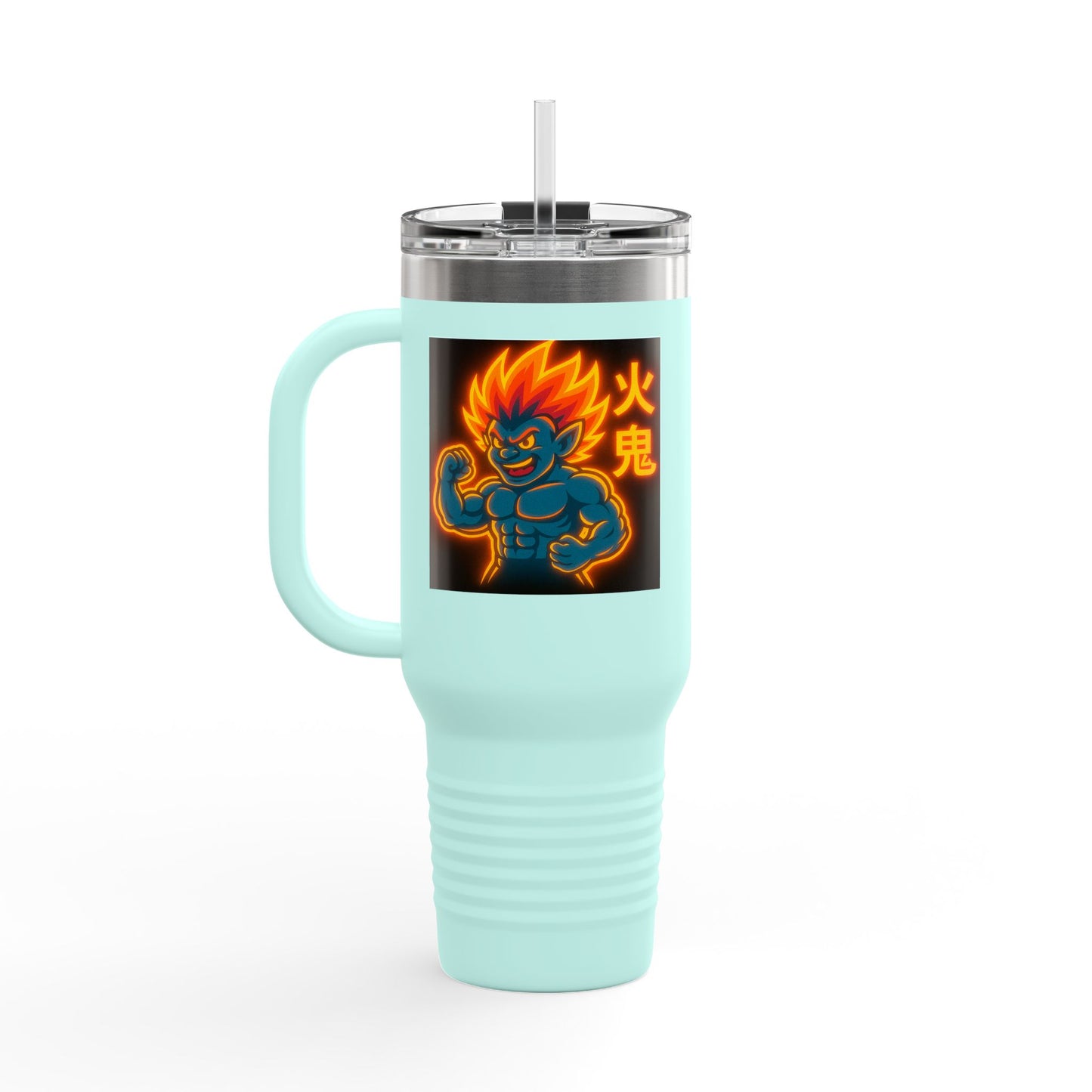 Fiya Trolls Vibrant Insulated Travel Mug with Fun Anime Graphic Designs, Perfect for Hydration on the Go, Great Gift for Adventurers and Grim Reaper Fans