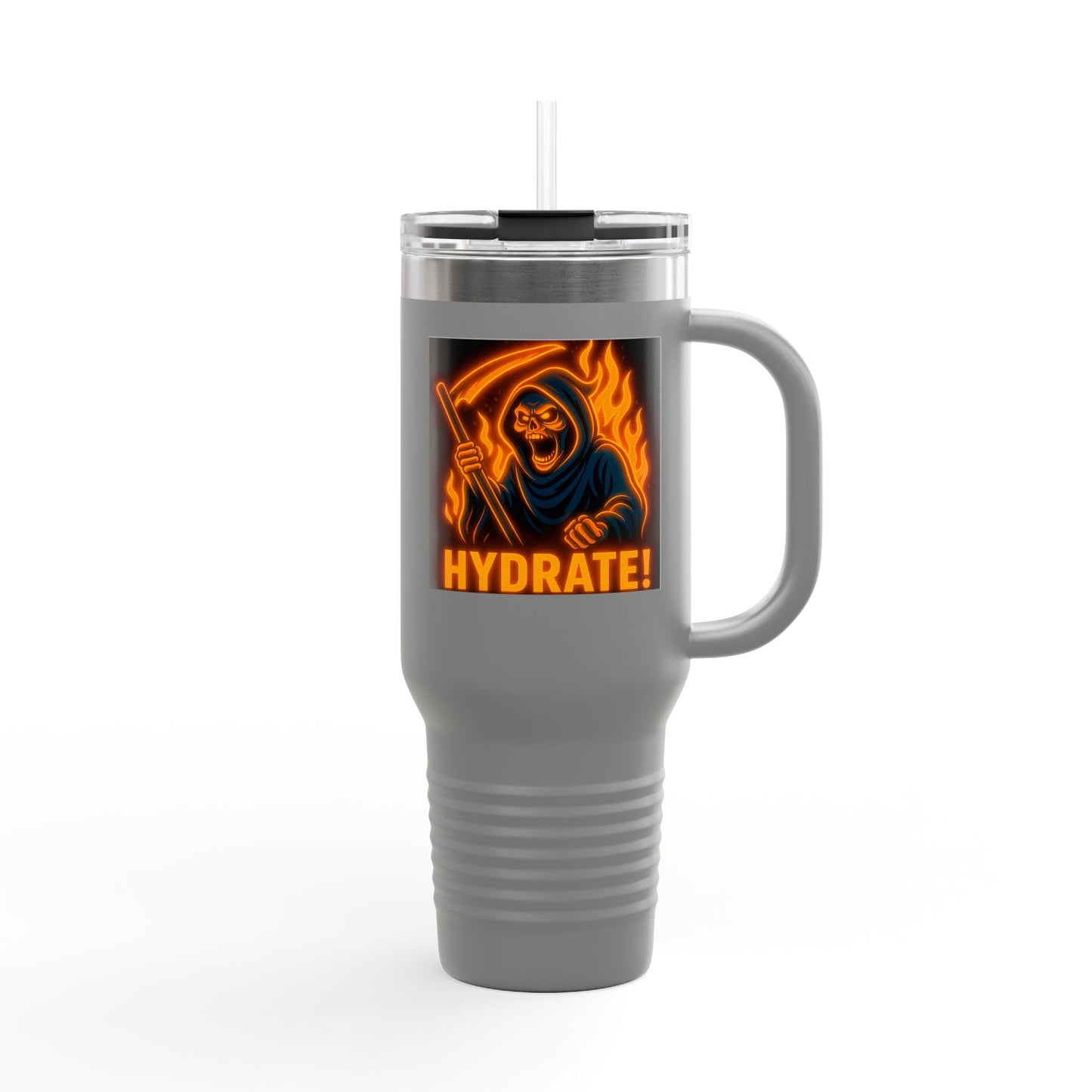Fiya Trolls Vibrant Insulated Travel Mug with Fun Anime Graphic Designs, Perfect for Hydration on the Go, Great Gift for Adventurers and Grim Reaper Fans