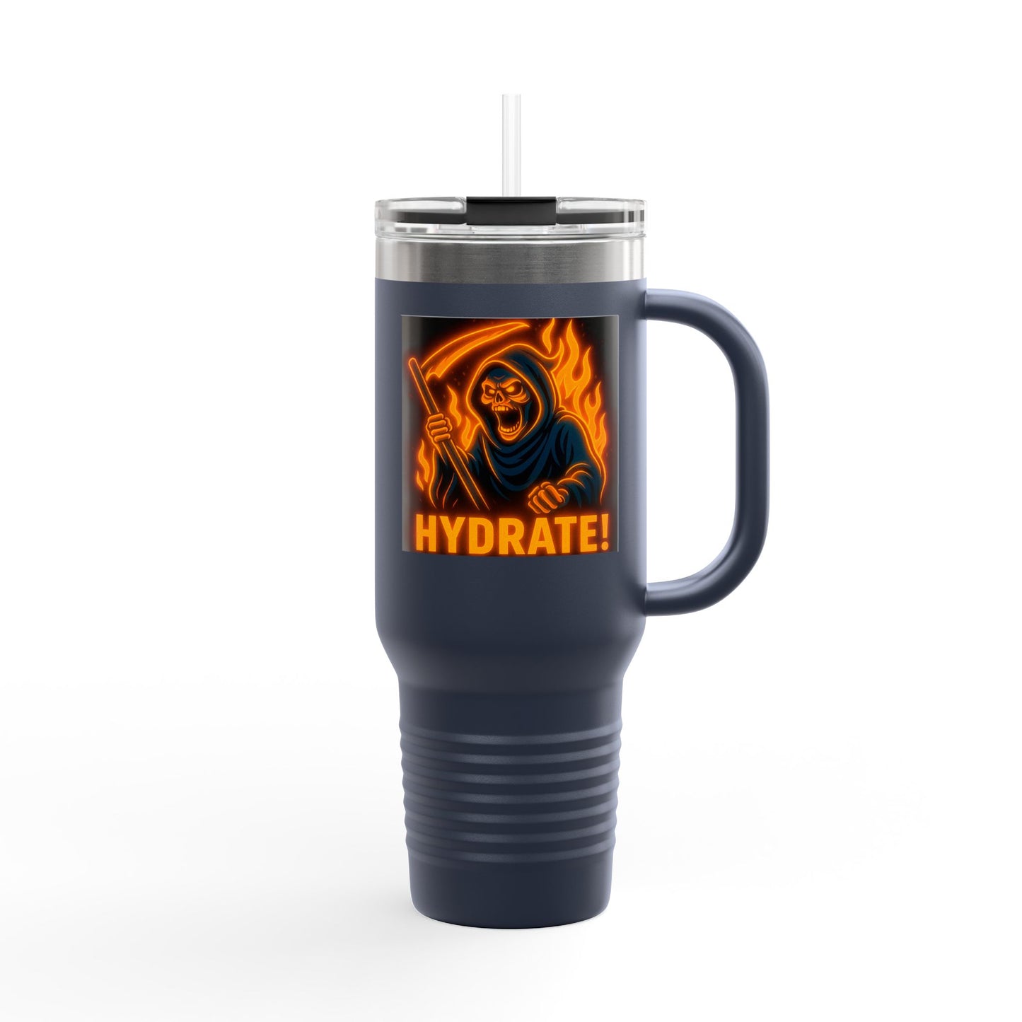 Fiya Trolls Vibrant Insulated Travel Mug with Fun Anime Graphic Designs, Perfect for Hydration on the Go, Great Gift for Adventurers and Grim Reaper Fans