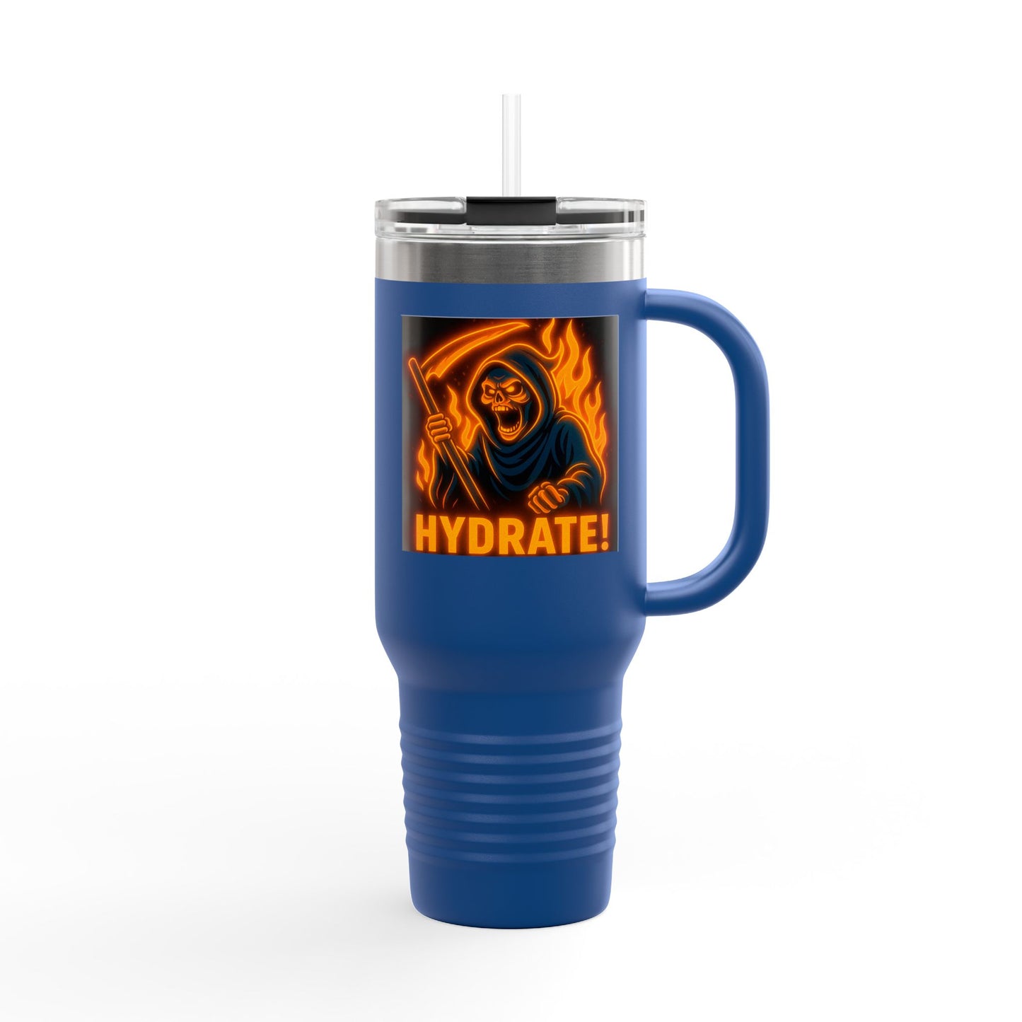 Fiya Trolls Vibrant Insulated Travel Mug with Fun Anime Graphic Designs, Perfect for Hydration on the Go, Great Gift for Adventurers and Grim Reaper Fans