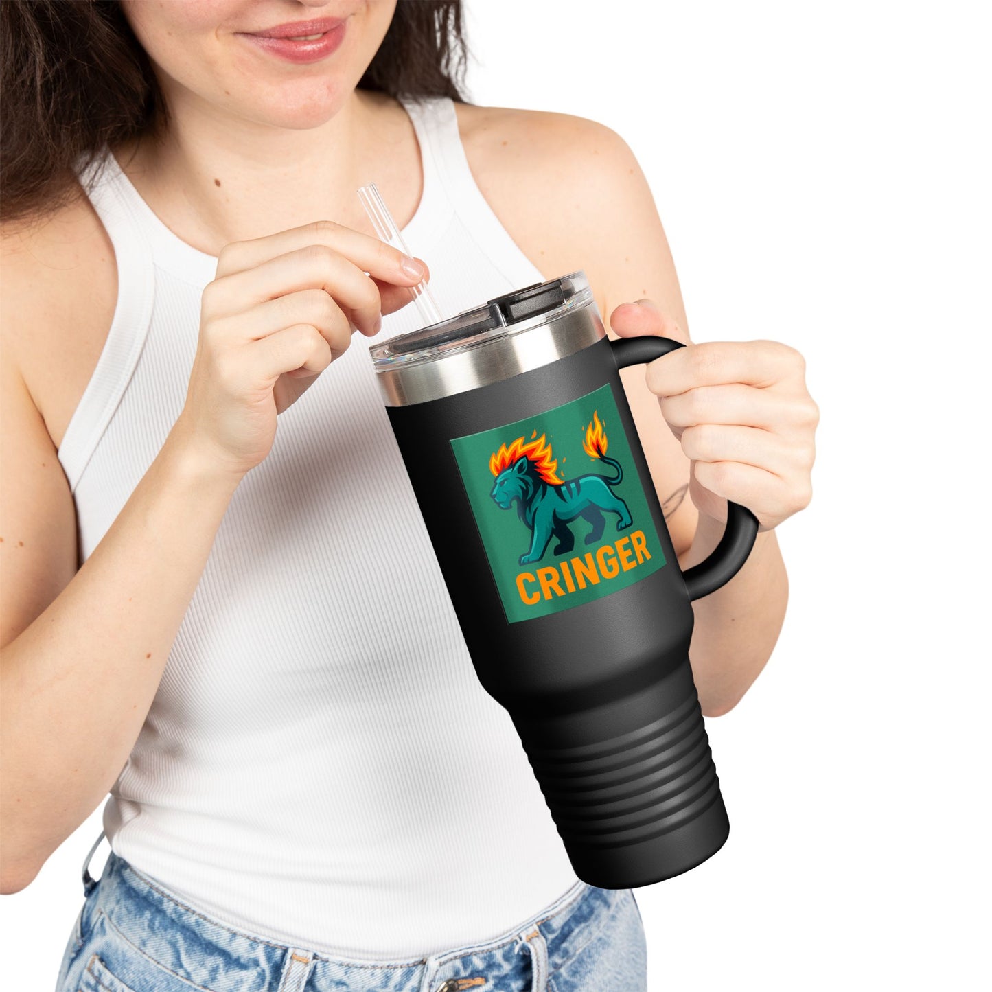 Taza de viaje térmica Fiya Trolls Cringer con diseño de la Parca, 112 ml, acero inoxidable, color camello polar
