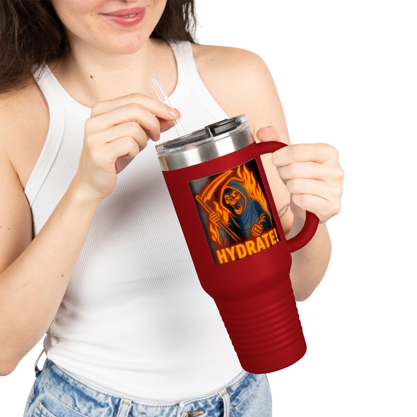 Insulated Travel Mug, Grim Reaper, Stainless Steel, Jumbo, Tumbler 40oz, with Lid and Straw, Polar Camel,
