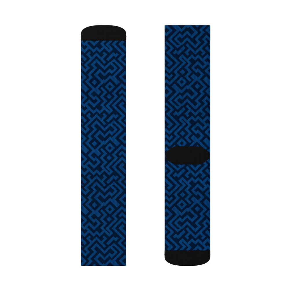 Signal:Lock Socks – Geometric Blue Crew Socks | Pattern Socks | Stylish Athletic Crew Socks, Trendy Gift for Him, Fashion Wear for Her, Cozy Socks for All Occasions