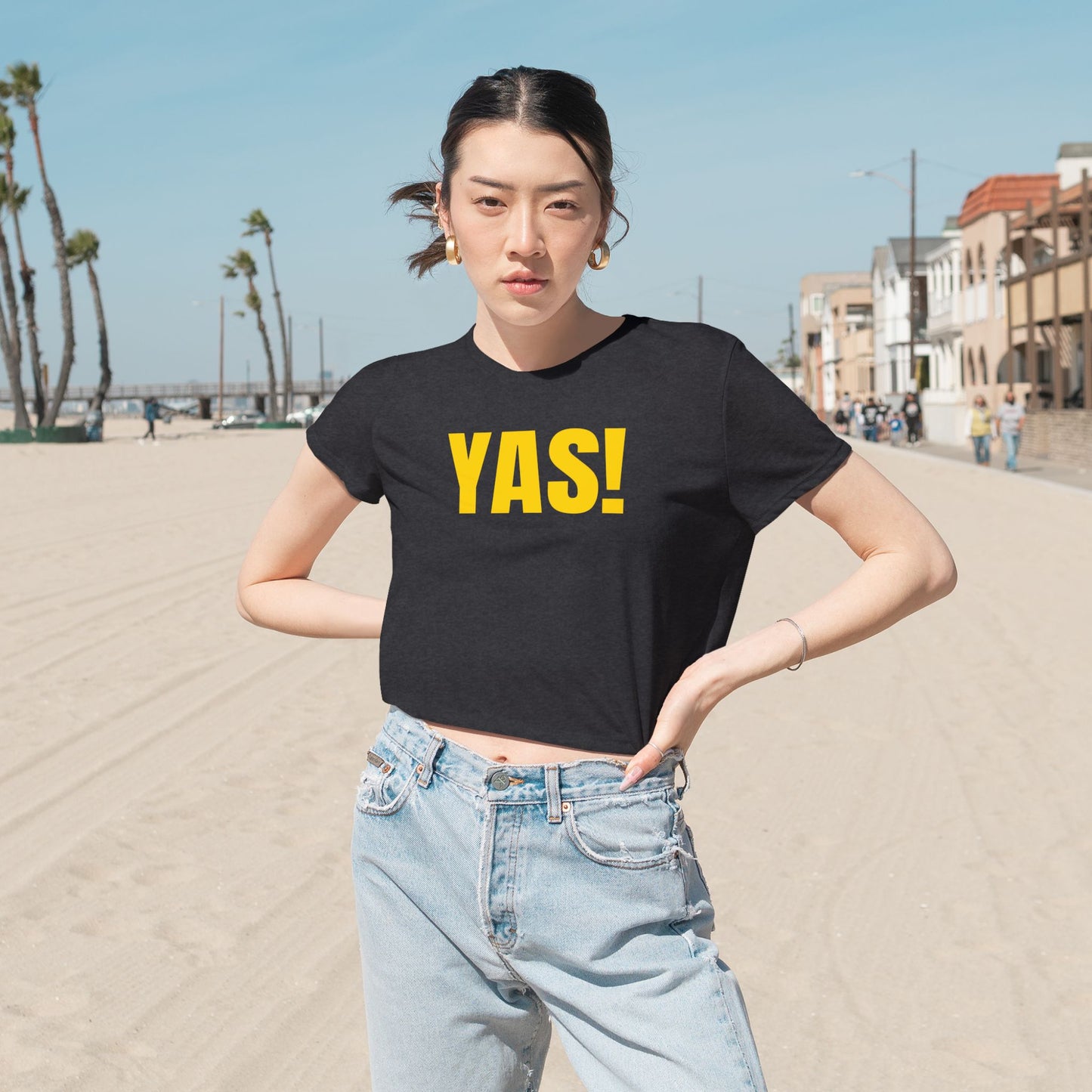 Summer YAS! Adult Women's Flowy Cropped Tee, Cute Casual Top for Summer, Gift for Her, Trendy Lounge Wear, Motivational Shirt, Confidence Booster
