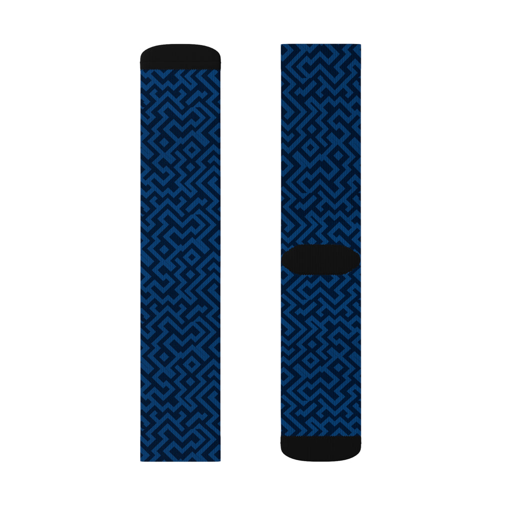 Signal:Lock Socks – Geometric Blue Crew Socks | Pattern Socks | Stylish Athletic Crew Socks, Trendy Gift for Him, Fashion Wear for Her, Cozy Socks for All Occasions