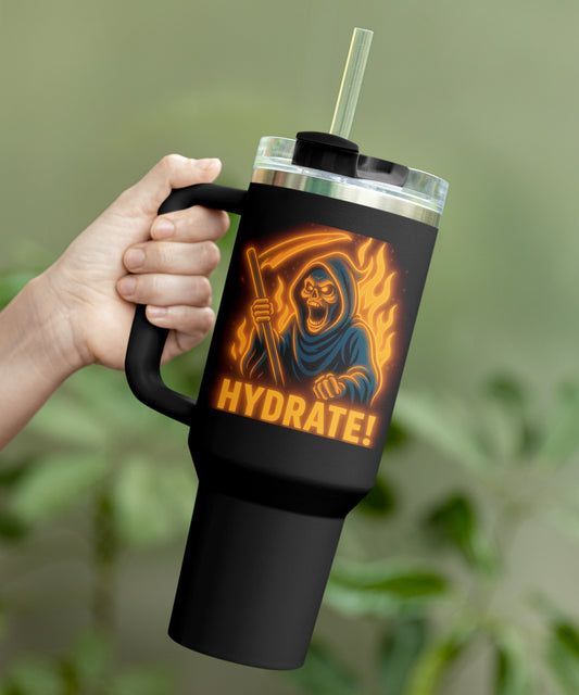 Insulated Travel Mug, Grim Reaper, Stainless Steel, Jumbo, Tumbler 40oz, with Lid and Straw, Polar Camel,