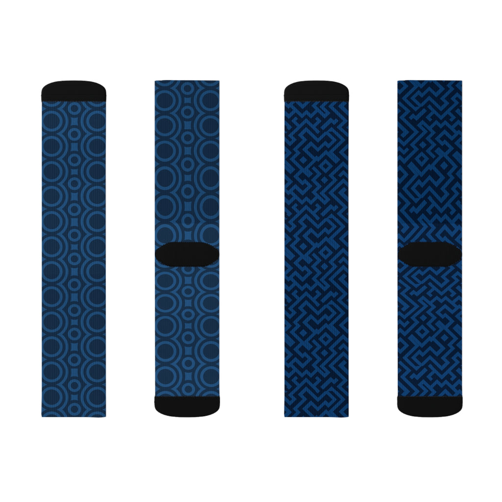 Signal:Lock Socks – Geometric Blue Crew Socks | Pattern Socks | Stylish Athletic Crew Socks, Trendy Gift for Him, Fashion Wear for Her, Cozy Socks for All Occasions