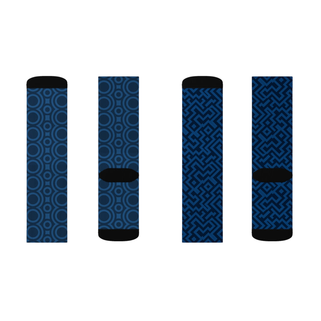 Signal:Lock Socks – Geometric Blue Crew Socks | Pattern Socks | Stylish Athletic Crew Socks, Trendy Gift for Him, Fashion Wear for Her, Cozy Socks for All Occasions