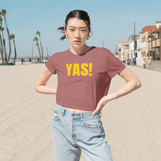Summer YAS! Adult Women's Flowy Cropped Tee, Cute Casual Top for Summer, Gift for Her, Trendy Lounge Wear, Motivational Shirt, Confidence Booster