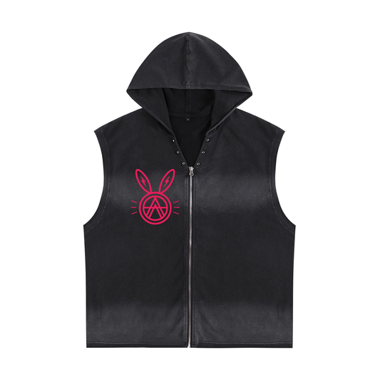 Bunny Anarchy Vintage Washed Zip-Up Hooded Tank Top
