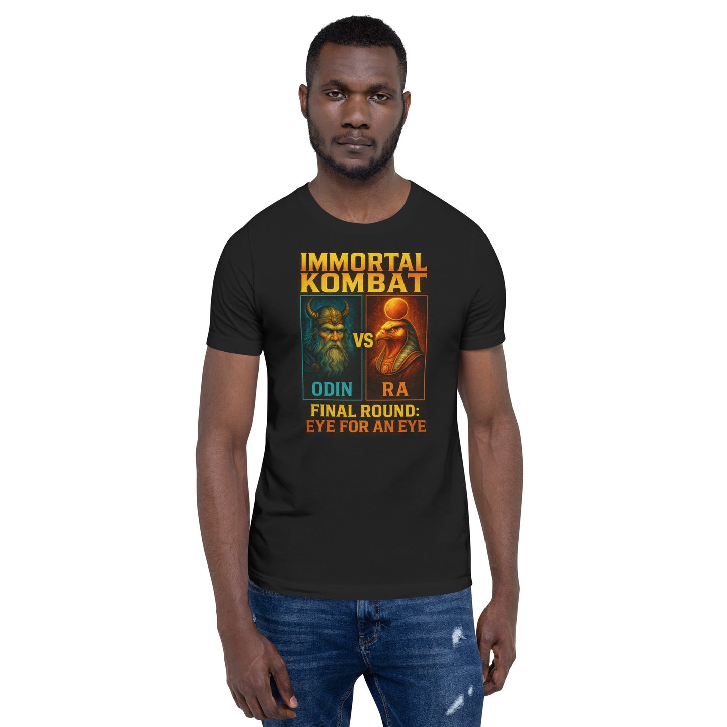 IMMORTAL KOMBAT redux – Odin vs. Ra Graphic Tee (Bella+Canvas 3001) Premium, Mens, Unisex T-Shirt